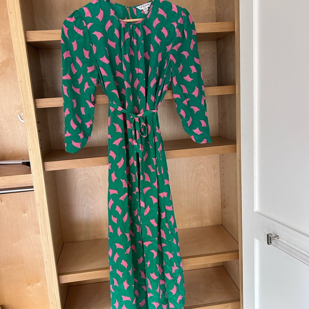 Green and Pink Patterned Women's Dress